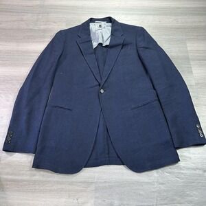 Armani Collezioni Blazer Mens 40L Blue Linen Cotton Sport Coat Jacket 2 Button